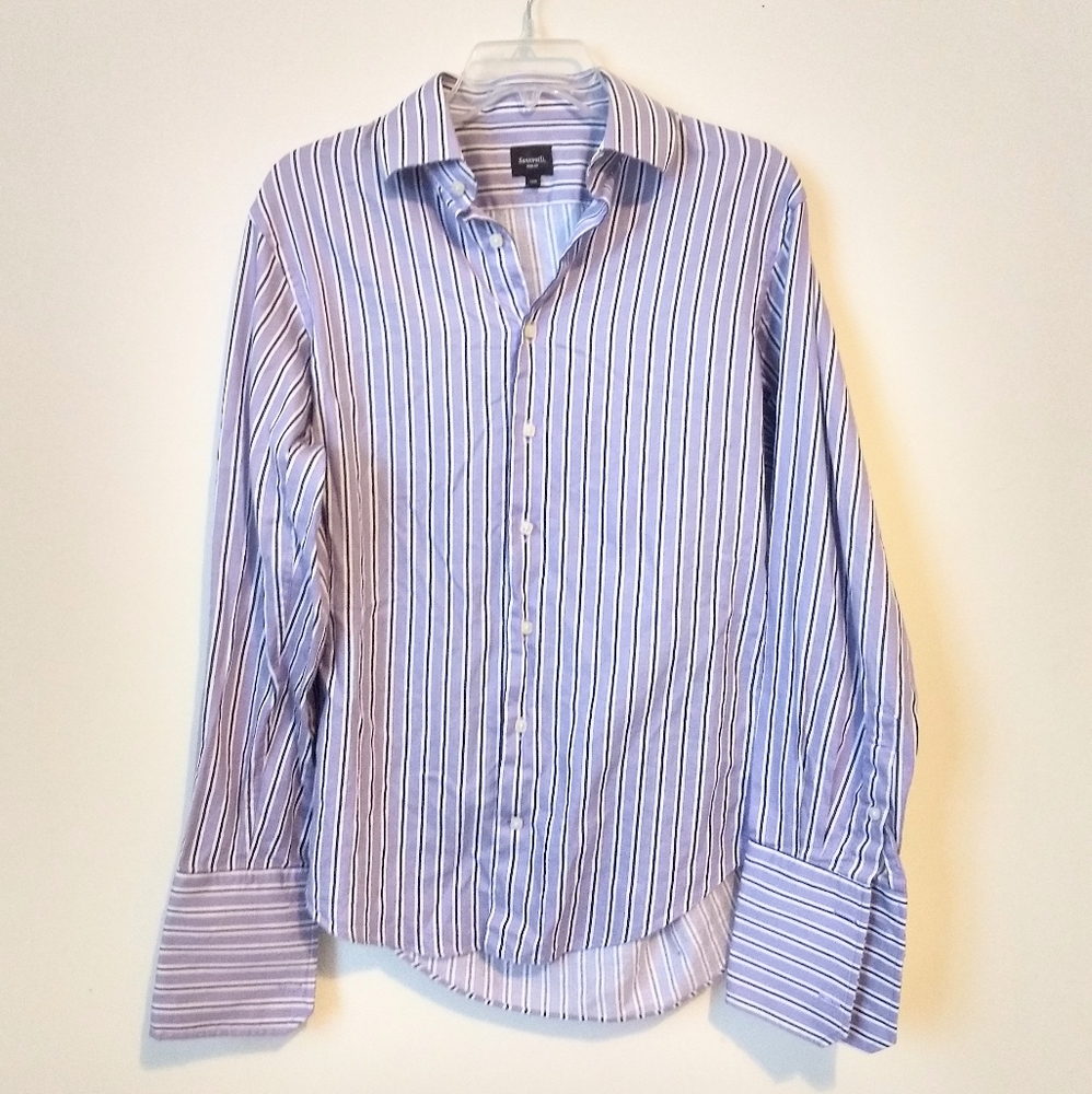 Santorelli Menswear Purple Black White Pinstripe Stripe Button Down Size 15